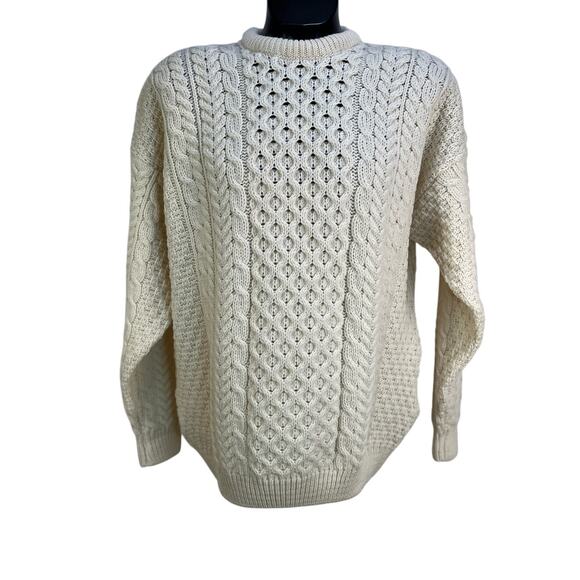 Carraig Donn Merino Wool Ivory Cable Knit Pullover Sweater Fisherman Unisex - Picture 1 of 8